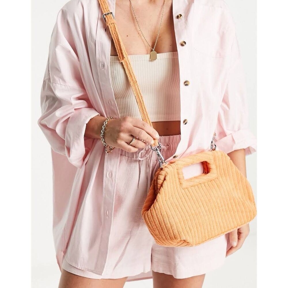 NWT Topshop Gracie Tangerine Terrycloth Grab Bag Beach Pool Vacation Travel
